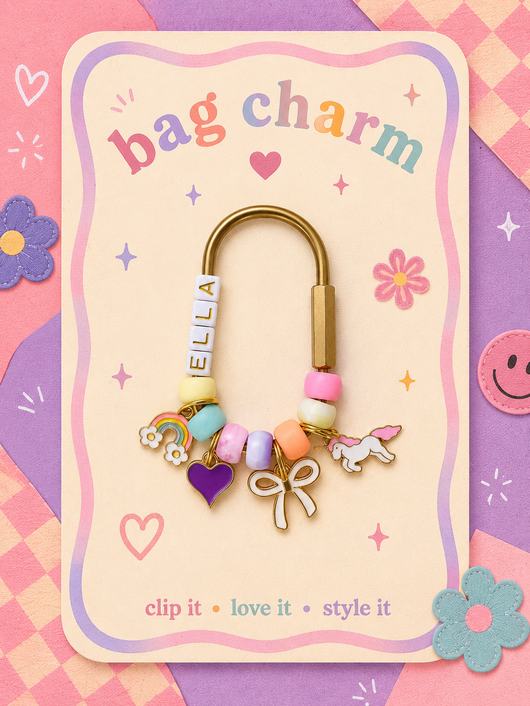 Personalized Beaded Keychain with 4 charms