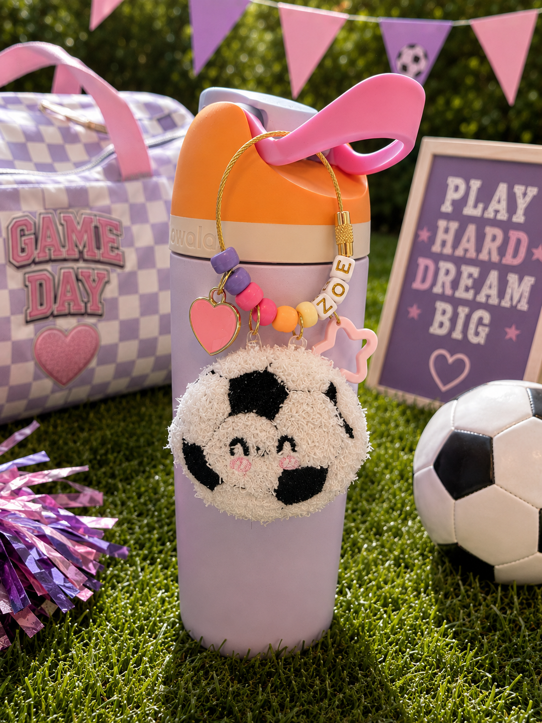 Personalized Soccer Water Bottle Charm Keychain